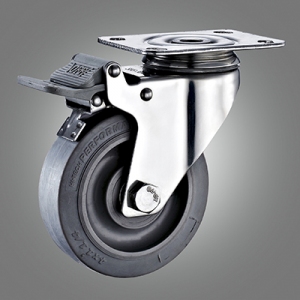 Stainless Steel Caster Series - Medium Duty TPR (Flat) Top Plate Caster - Total Lock