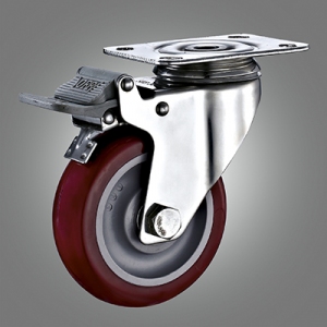 Stainless Steel Caster Series - Medium Duty PU Top Plate Caster - Total Lock