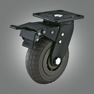 Heavy Duty Caster Series - Black Galvanized Rubber Top Plate Caster - Total Lock