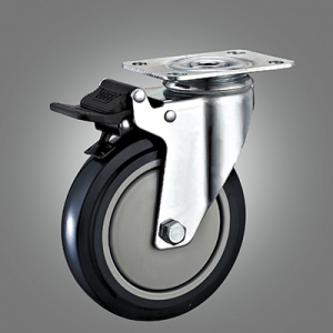 Medium Duty Caster Series - Dual Pedal Type PU (Single Bearing) Top Plate Caster - Total Lock