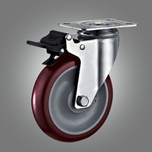 Medium Duty Caster Series - Dual Pedal Type PU (Double Bearing) Top Plate Caster - Total Lock