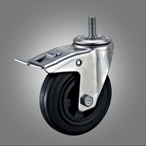 Industrial Caster Series - Rubber (PP Core) Threaded Stem Caster - Total Lock