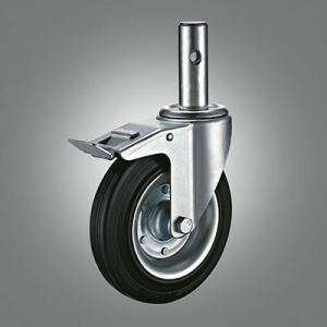 Industrial Caster Series - Rubber (Steel Core) Solid Stem Caster - Total Lock