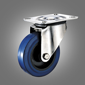 Stainless Steel Caster Series - European Industrial Elastic Rubber Top Plate Caster - Swivel