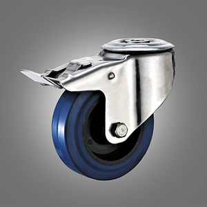 Stainless Steel Caster Series - European Industrial Elastic Rubber Hollow Rivet Caster - Total Lock