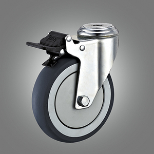 Medium Duty Caster Series - Dual Pedal Type TPR Hollow Rivet Caster - Total Lock
