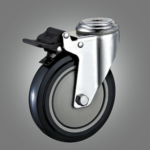 Medium Duty Caster Series - Dual Pedal Type PU (Single Bearing) Hollow Rivet Caster - Total Lock