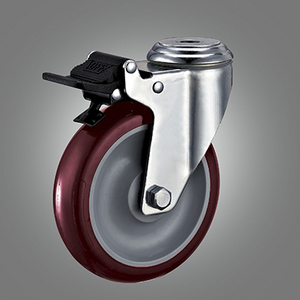 Medium Duty Caster Series - Dual Pedal Type PU (Double Bearing) Hollow Rivet Caster - Total Lock